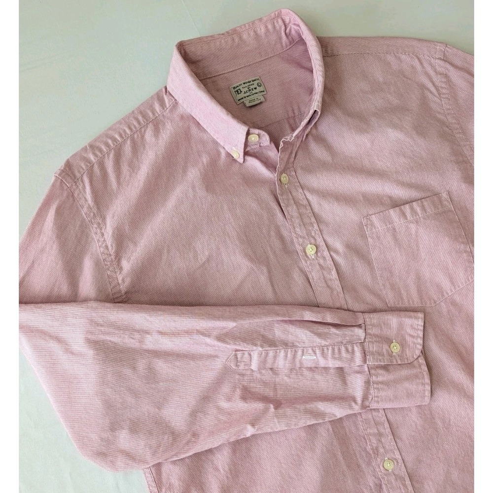 J Crew Micro Striped L/S Cotton Button Down Shirt Men's Large Pink White